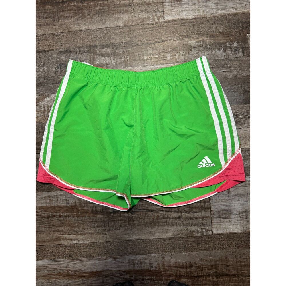 Adidas Green Pink Climalite Running Athletic Shorts Size Medium